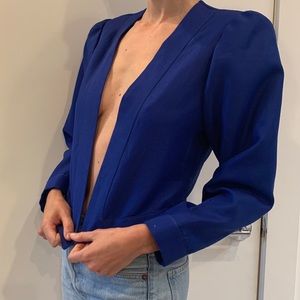 Blue Vintage 80s Cropped Jacket w/ Shoulder Pads